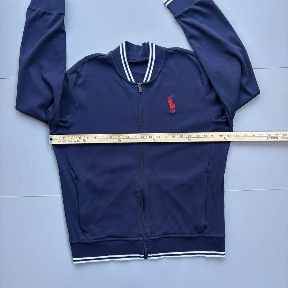 Polo Ralph Lauren Jacket Men Large Navy Track Full Zip USA Flag Pony Preppy